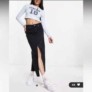 NWT Stradivarius Denim Midi Skirt with Front Slit